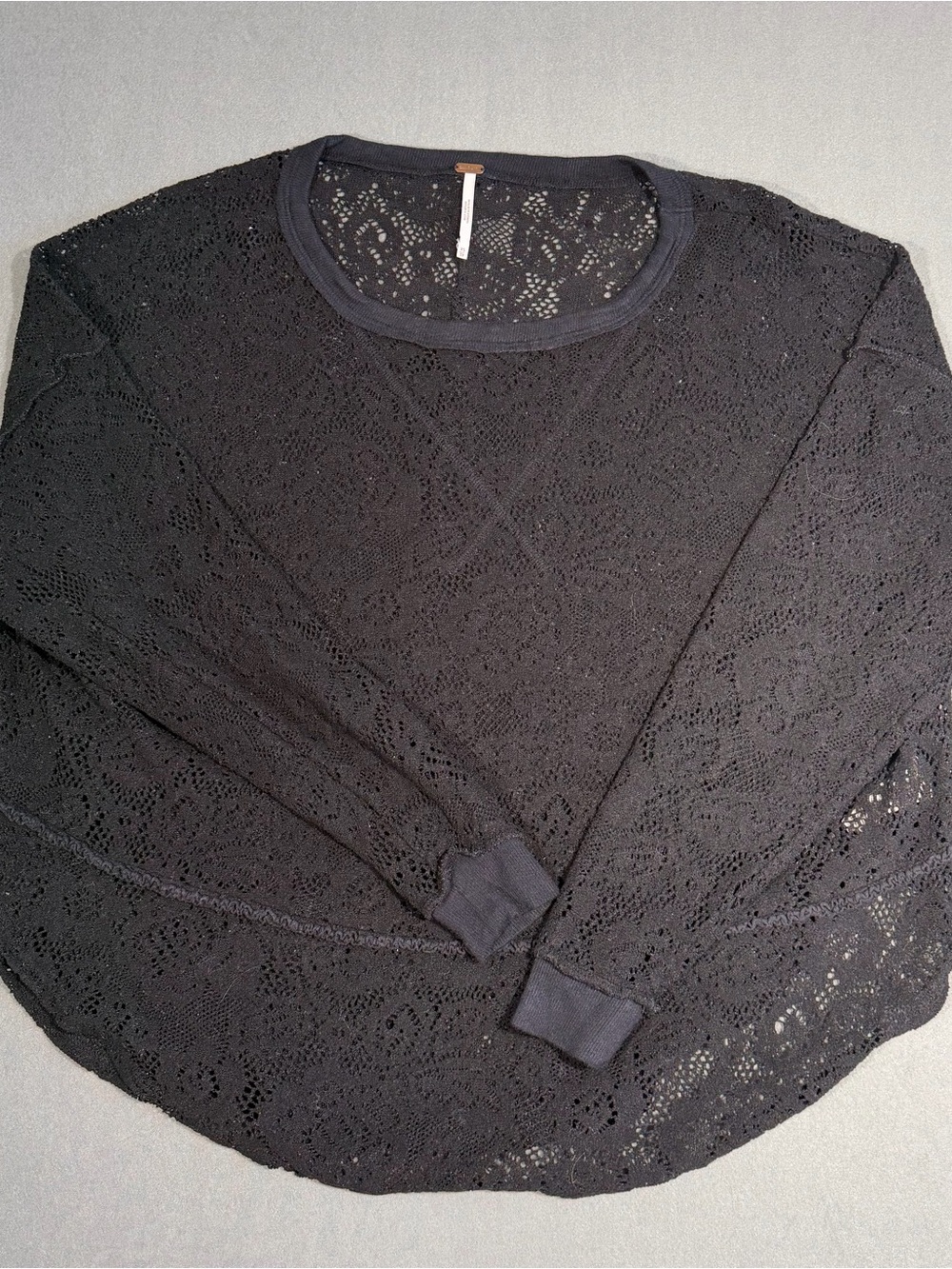 Free People Continuous Highs Lace Top Women's XS Black Open Knit